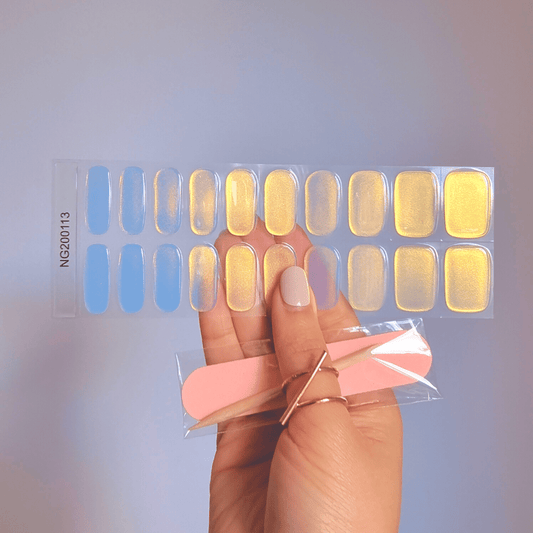 Gellae Icy Blue Yellow  (Pearlescent) DIY Semicured Gel Nail Sticker Wrap Kit