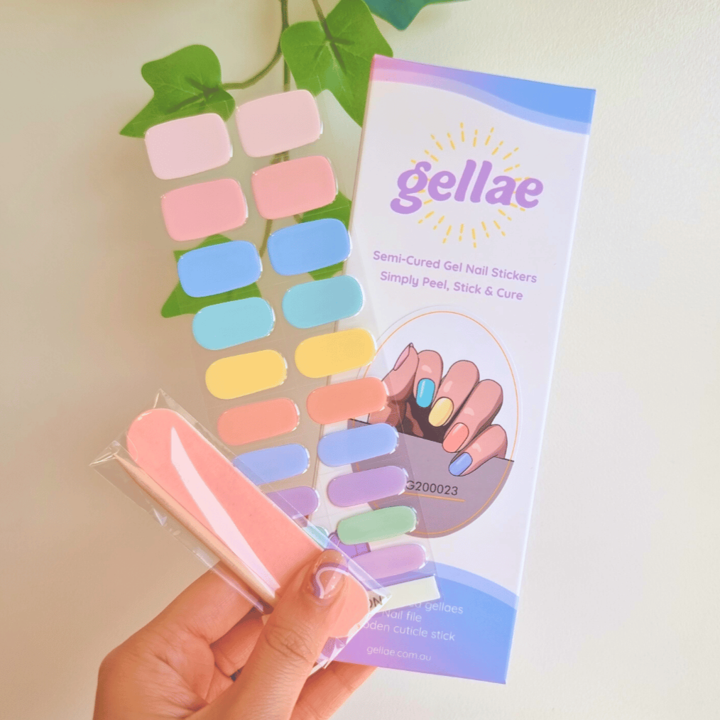Gellae Pastel Rainbow DIY Semicured Gel Nail Sticker Wrap Kit 