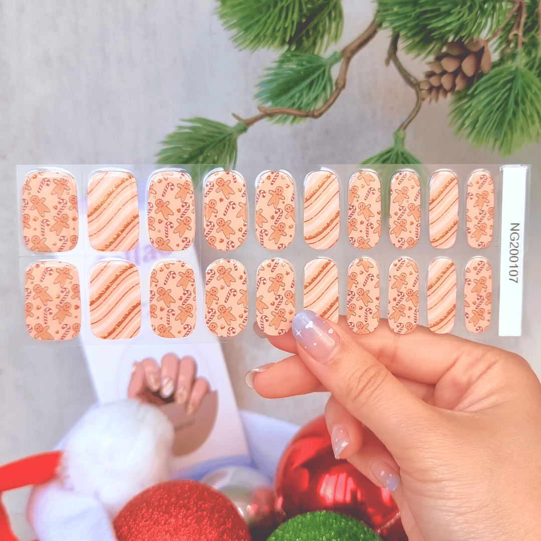 Gingerbread Candy Man DIY Semicured Gel Nail Sticker Wrap Kit